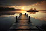 Peaceful sunrise in the lake with jetty generative AI