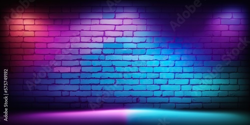 Neon Brick Wall Texture Background. Generative AI.