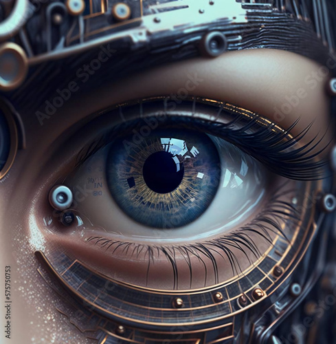human face with a cybernetic eye photo