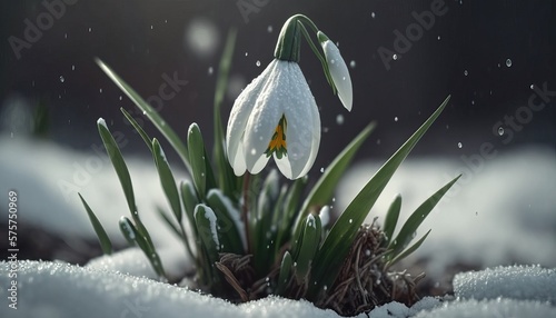 Snowdrops and snow. Generative AI