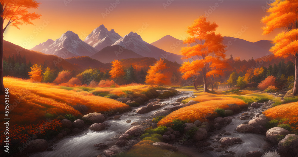 Ai Digital Illustration Autumn Meadow Landscape