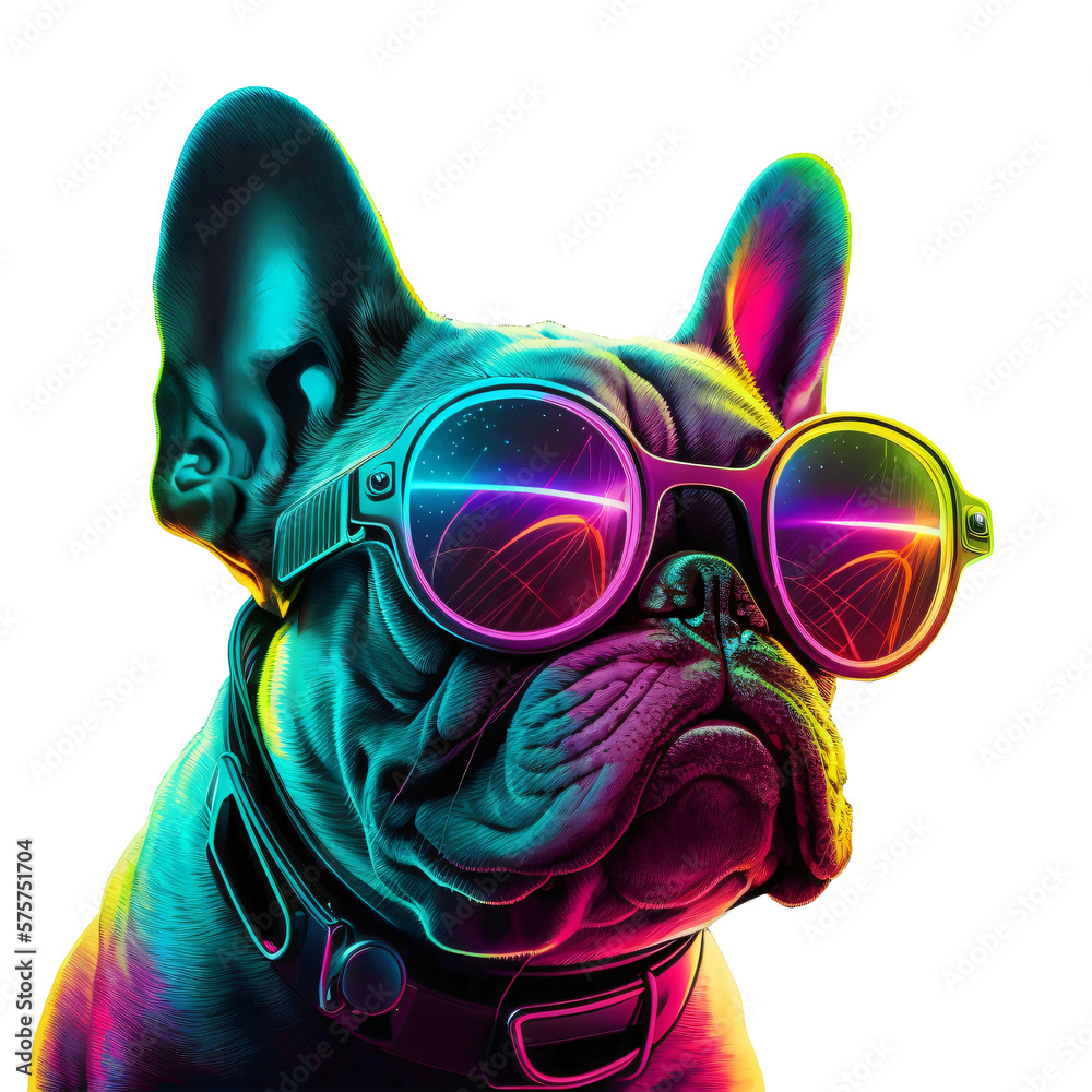 colorful french bulldog on transparent background, crazy pug dog with ...
