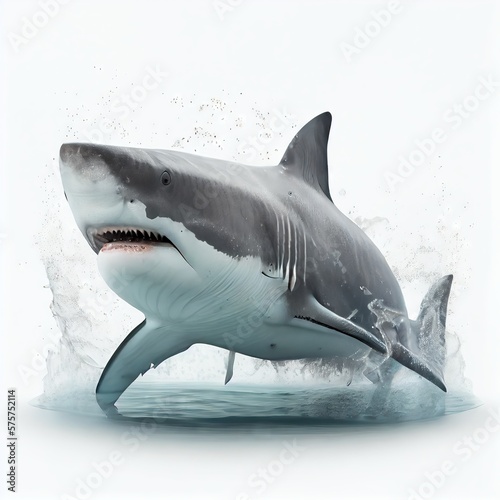 Great white shark jumping out of the water. Generative AI