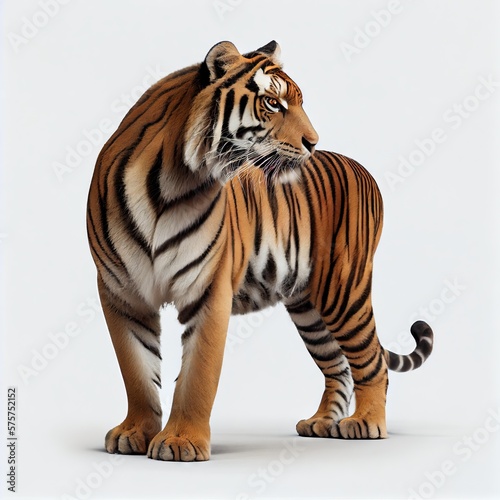 Tiger isolated on white background. Side view. Generative AI © LAYHONG