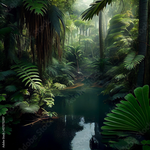 tropical jungle with trees and swamp