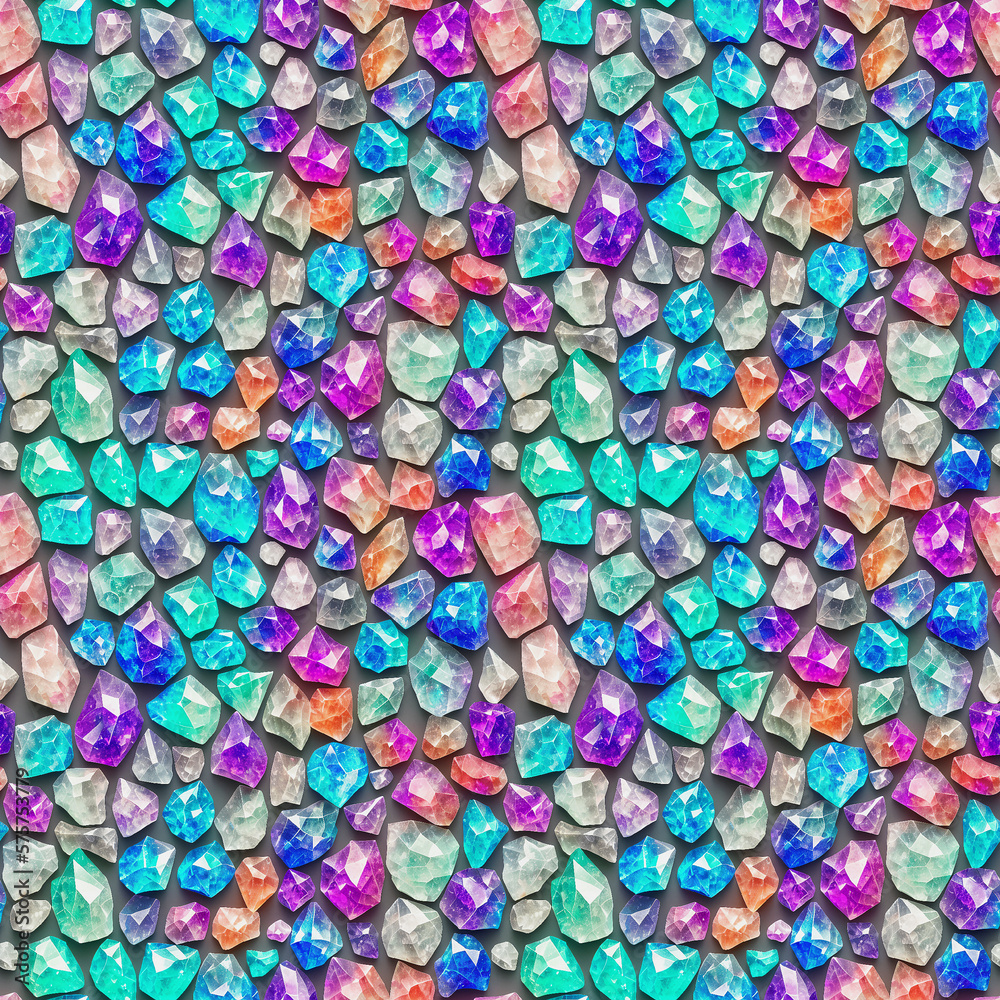 Generative ai. Scattering of pebbles of artificial jewelry. Seamless texture Generative ai. Scattering of pebbles of artificial jewelry. Seamless texture