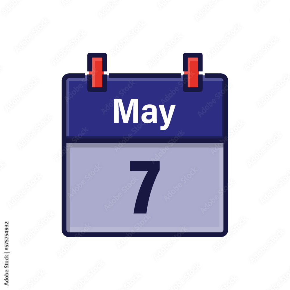 May 7, Calendar icon. Day, month. Meeting appointment time. Event schedule date. Flat vector illustration. May 7, Calendar icon. Day, month. Meeting appointment time. Event schedule date. Flat vector illustration.