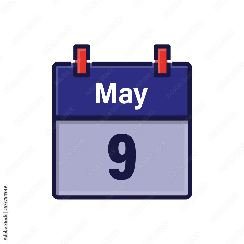 May 9, Calendar icon. Day, month. Meeting appointment time. Event schedule date. Flat vector illustration. May 9, Calendar icon. Day, month. Meeting appointment time. Event schedule date. Flat vector illustration.
