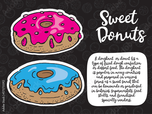 Vector Donuts illustration. Template of Card for Bakery.