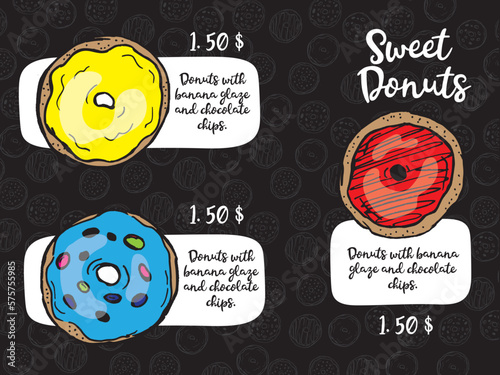 Vector colorful donuts backery cafee lables cards design