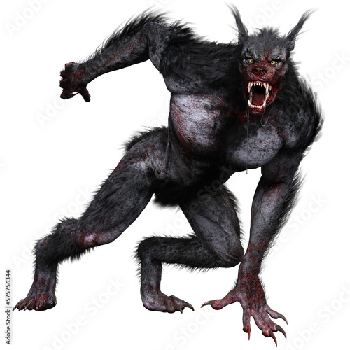 A 3d rendered illustration of a werewolf with blood on his body