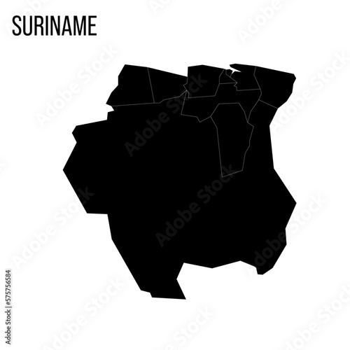 Fototapeta Naklejka Na Ścianę i Meble -  Suriname political map of administrative divisions - districts. Blank black map and country name title.