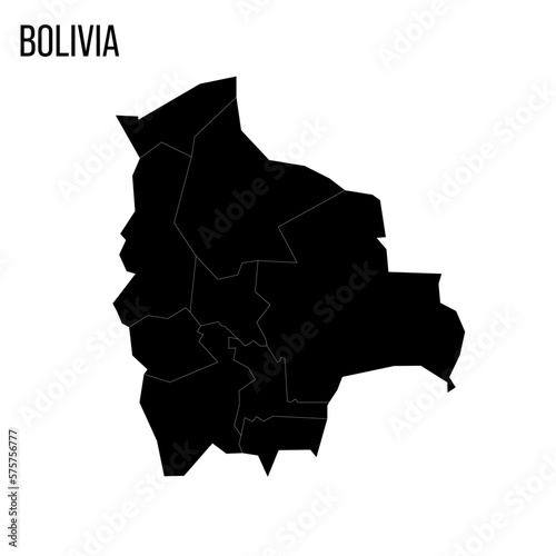 Bolivia political map of administrative divisions - departments. Blank black map and country name title.