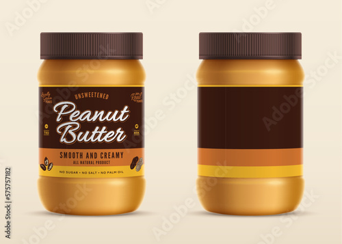 Peanut butter glass jar mockup with a label. Food label design