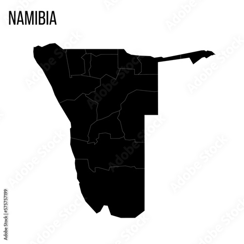 Fototapeta Naklejka Na Ścianę i Meble -  Namibia political map of administrative divisions - regions. Blank black map and country name title.