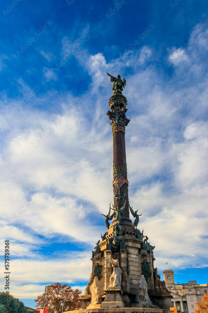 Christopher Columbus monument at the lower end of the famous street La Rambla in Barcelona, Spain