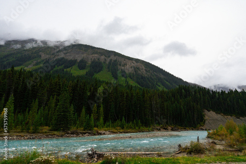 Moody river in Banff national park, Canada with stunning turquoise water