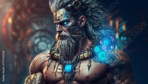 Freyr the god of male virility and good weather - Cyberpunk - German gods - Mythologies - Generative AI