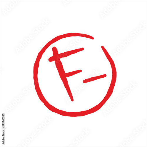 Grade result F minus isolated on white background