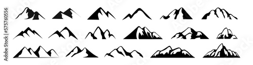 Mountains icons set. Black silhouettes of relief. Vector illustration in cartoon style isolated on white background