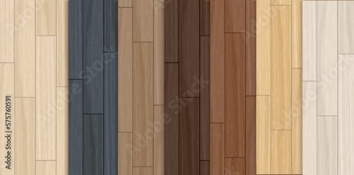 Realistic brick floor textures set. Brown wooden surface with rectangle shapes. Vector template of flooring sample