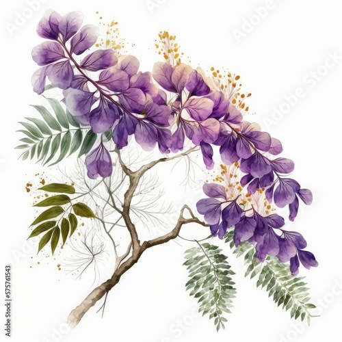 About Watercolor  Jacaranda Flower Floral Clipart  Isolated on White Background.
