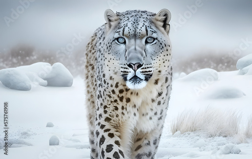snow leopard on a rock