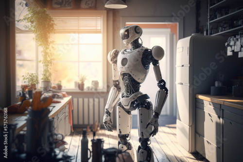 Humanoid robot on a kitchen, Generative AI