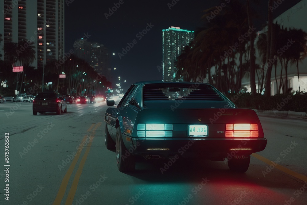 Fototapeta premium Car 80s Miami Vice style