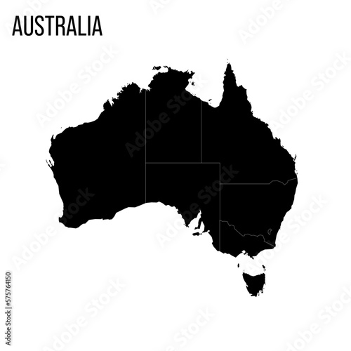 Australia political map of administrative divisions - states and teritorries. Blank black map and country name title.