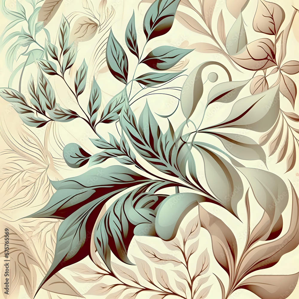 Abstract pale colored pattern of nature-inspired shapes resembling foliage. Generative AI Abstract pale colored pattern of nature-inspired shapes resembling foliage. Generative AI