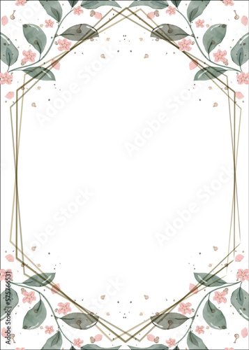rectangular frame with flowers and leaves in a watercolor style. Vector illustration