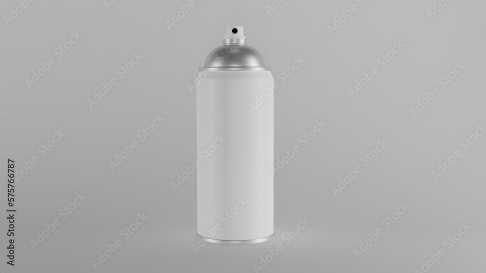 Aerosol bottle spray with paint and white label isolated on white background. Minimal concept. 3D render Aerosol bottle spray with paint and white label isolated on white background. Minimal concept. 3D render