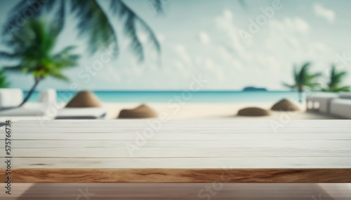 Empty wood table top banner mock up abstract background - can used for display or montage your products. Generative ai © Matan