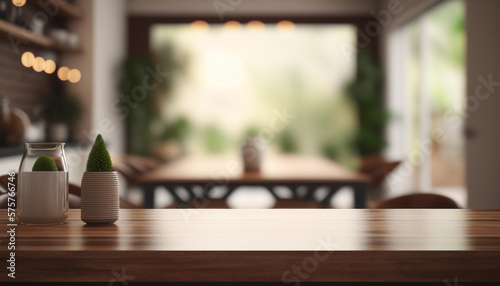 Empty wood table top banner mock up abstract background - can used for display or montage your products. Generative ai