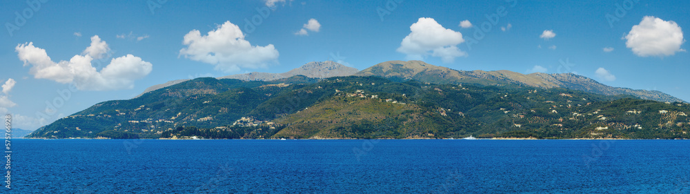 Summer view of Corfu island (Greece). Ionian sea coastline landscape.