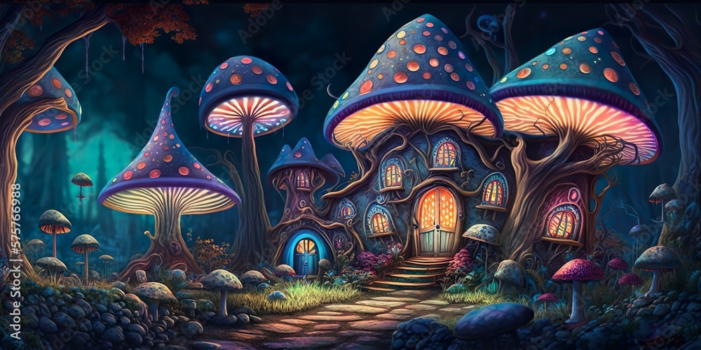 Fototapeta premium Fantasy House in magical forest. Generated AI