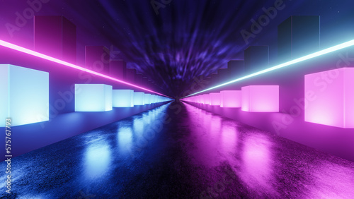 Futuristic Bridge With Blue...