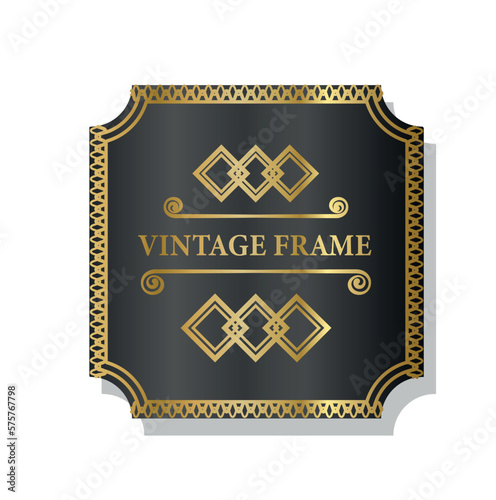 Vintage frame dark gold. Template, layout and mock up. Abstract geometric shapes. Sticker for social networks and messengers. Ornate and decor. Realistic flat vector illustration