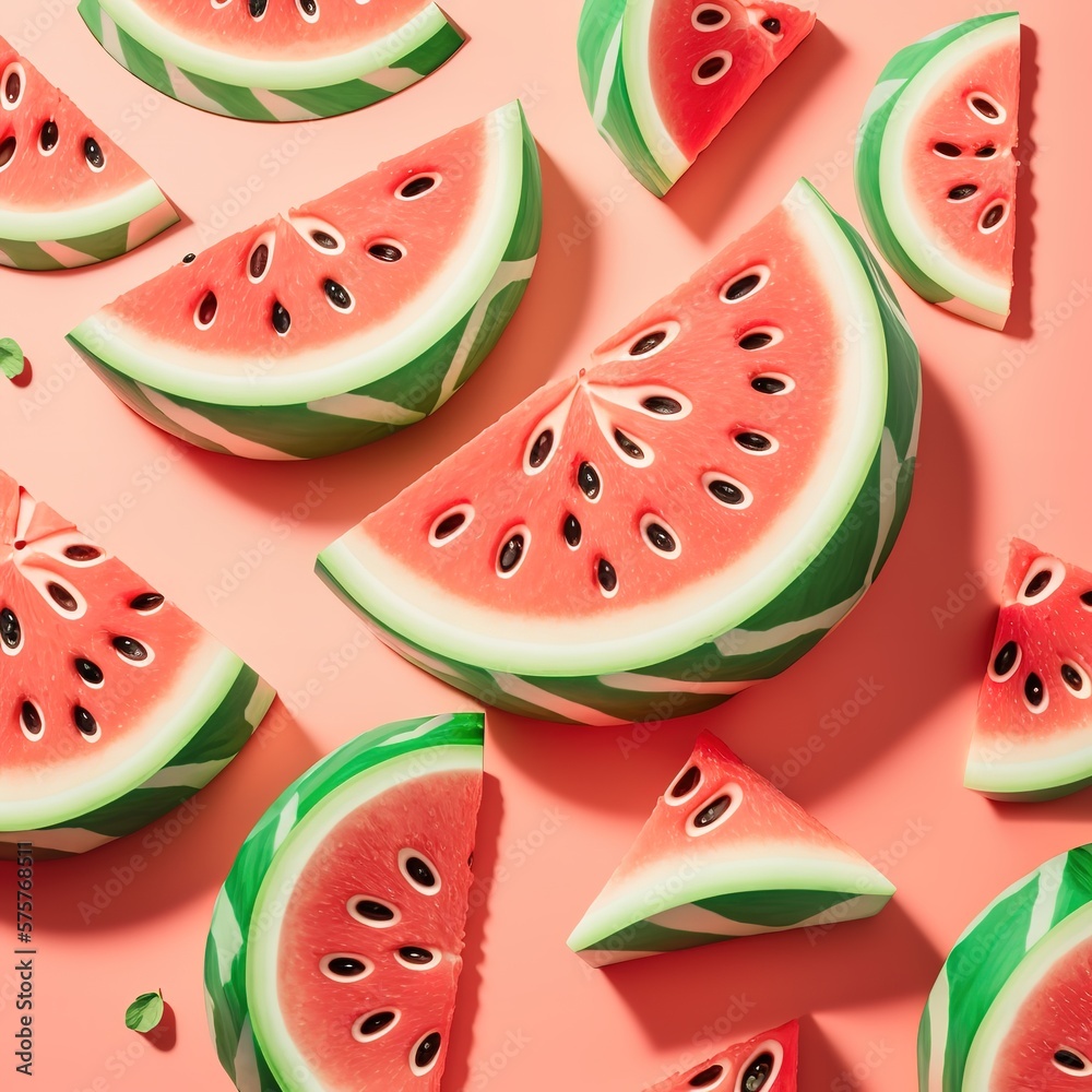 Sliced watermelons arranged on a pink background Sliced watermelons arranged on a pink background