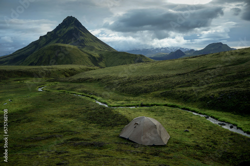 Toursit s tent  Laugavegur  Iceland