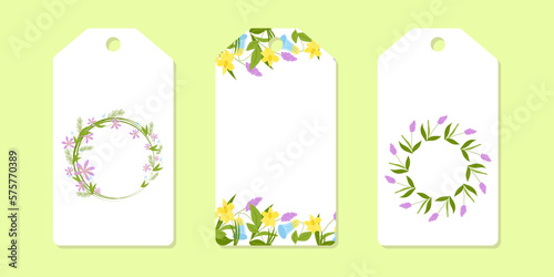 The layout is a template of colored labels for clothes. Floral spring design. Vector illustration.