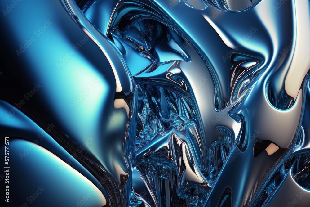 Abstract Chrome and Blue Ice Background: Futuristic Design, generative ai