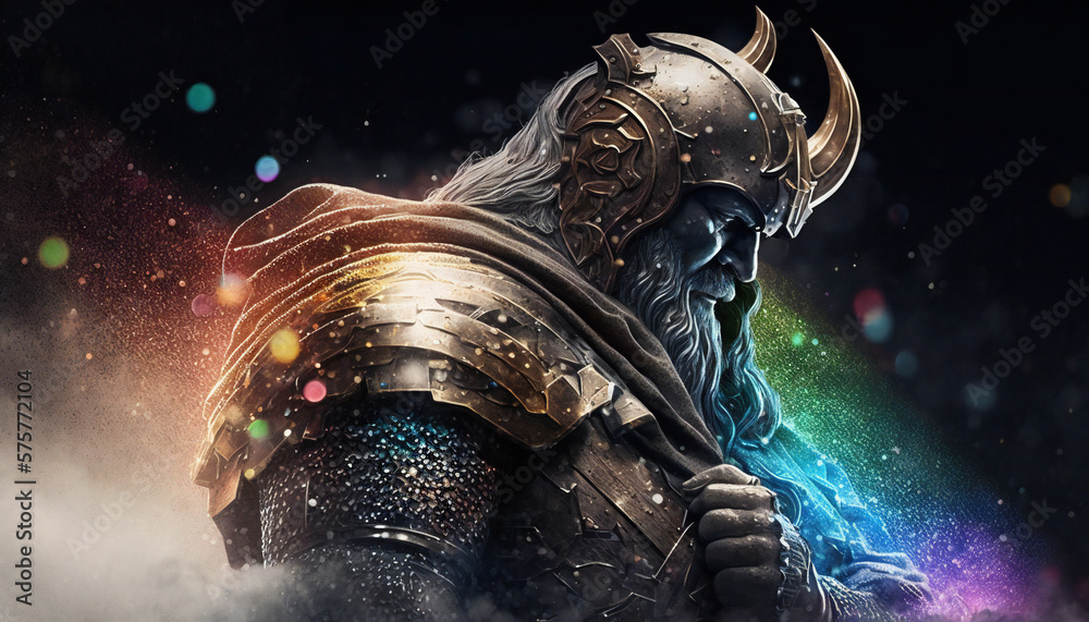 Heimdall the watchman of the gods, standing guard over Bifrost, the rainbow bridge - German Mythologies - Generative AI Heimdall the watchman of the gods, standing guard over Bifrost, the rainbow bridge - German Mythologies - Generative AI