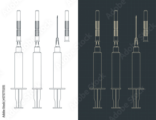 Disposable syringe with needle blueprints