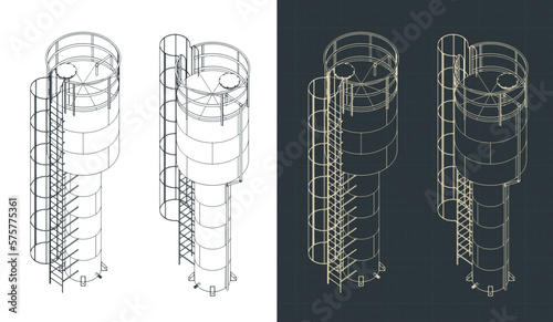 Water tank isometric blueprints © blacklight_trace
