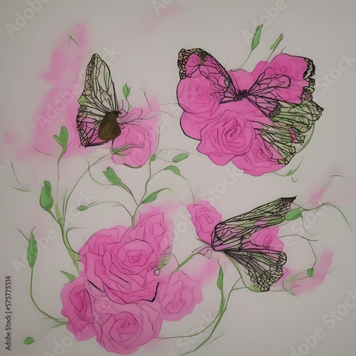 Butterflies with pink roses JPEG version
