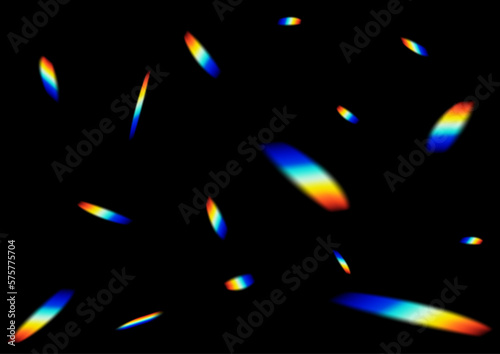 Rainbow colored light leak material on black background. Use in overlay or screen mode over photos.
