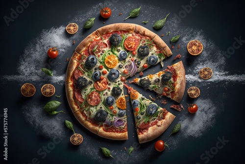 Pizza on a table illustration. Studio Shot. Generative AI