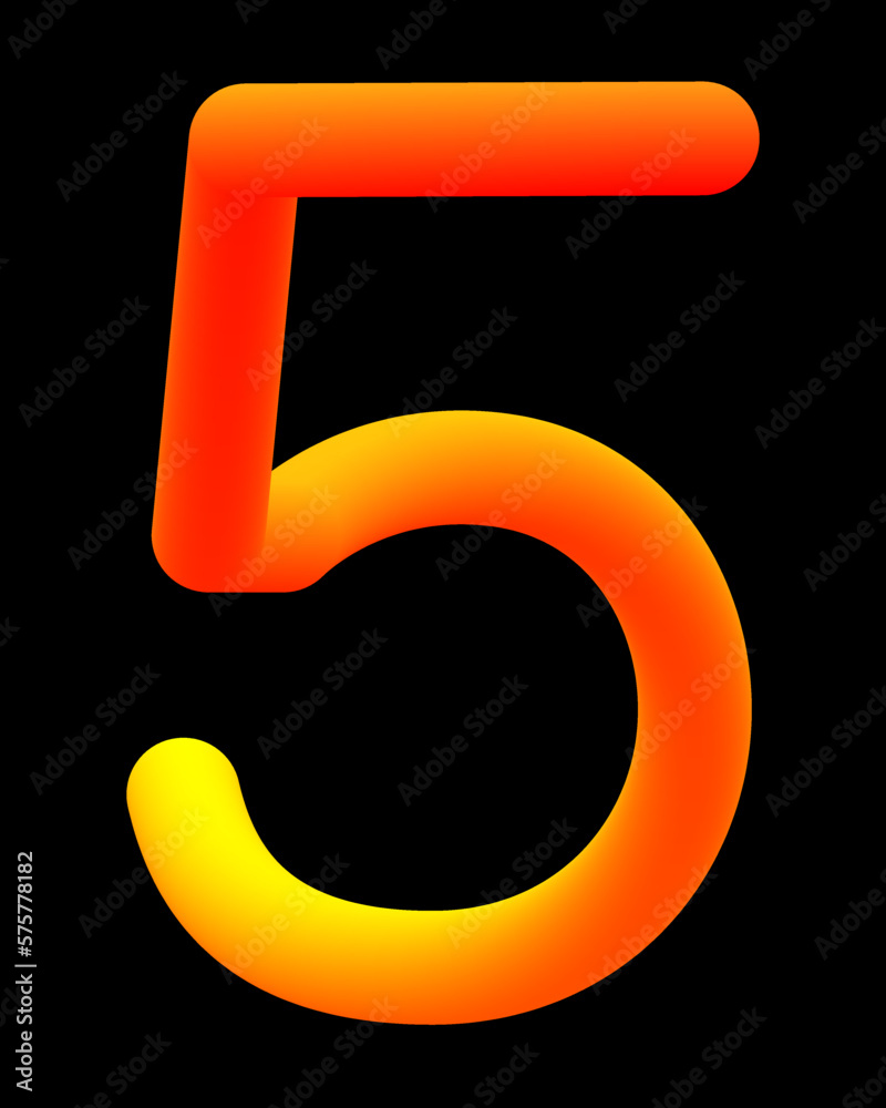 Number 5 in molten metal and black background Number 5 in molten metal and black background